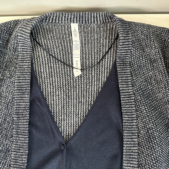 Lululemon Vestigan Chunky Rib Knit Open Sweater Cardigan 6 Navy Thumb Holes Rib - Picture 13 of 14